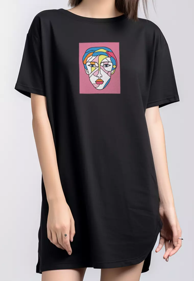 LTF30 dress hitam casual kaos dress mini dress t shirt dress wanita lady portrait hitam