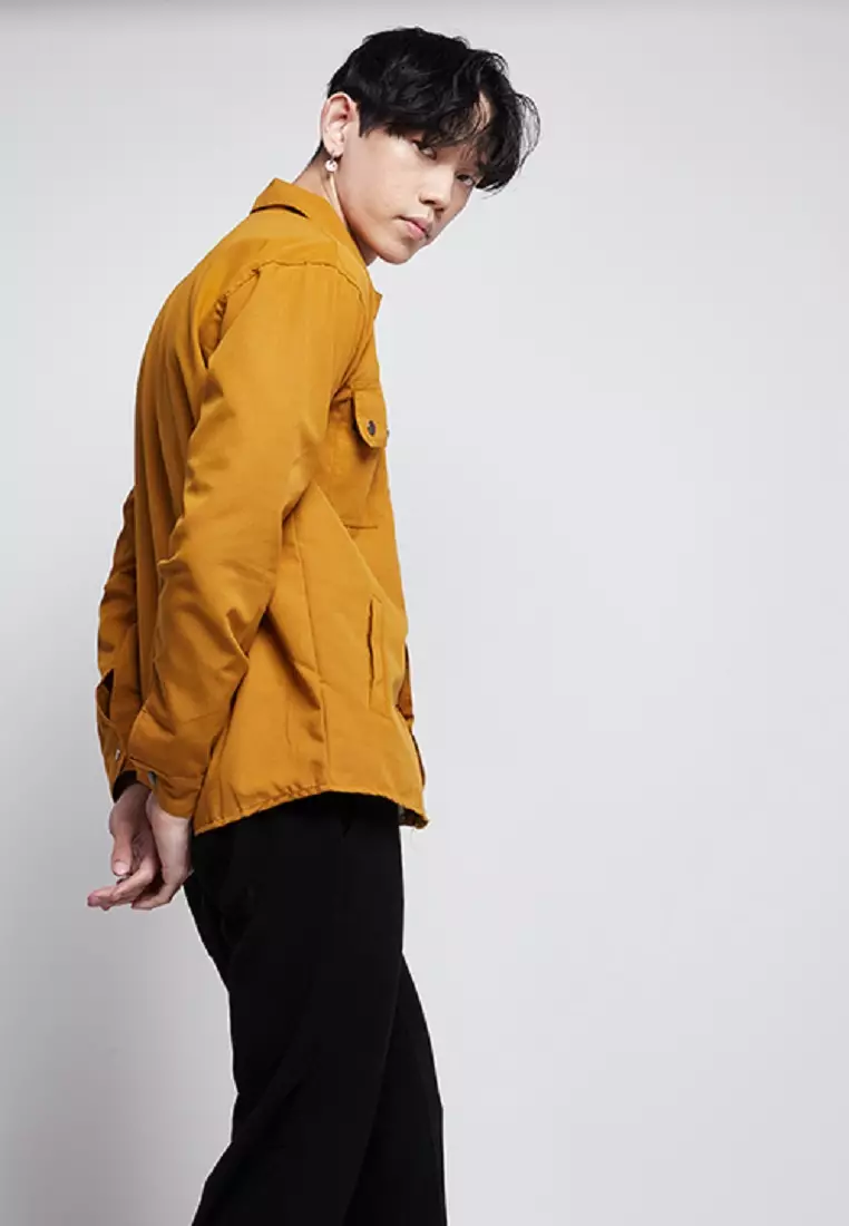 Jaket parka outer jaket pria semi parka warna Mustard