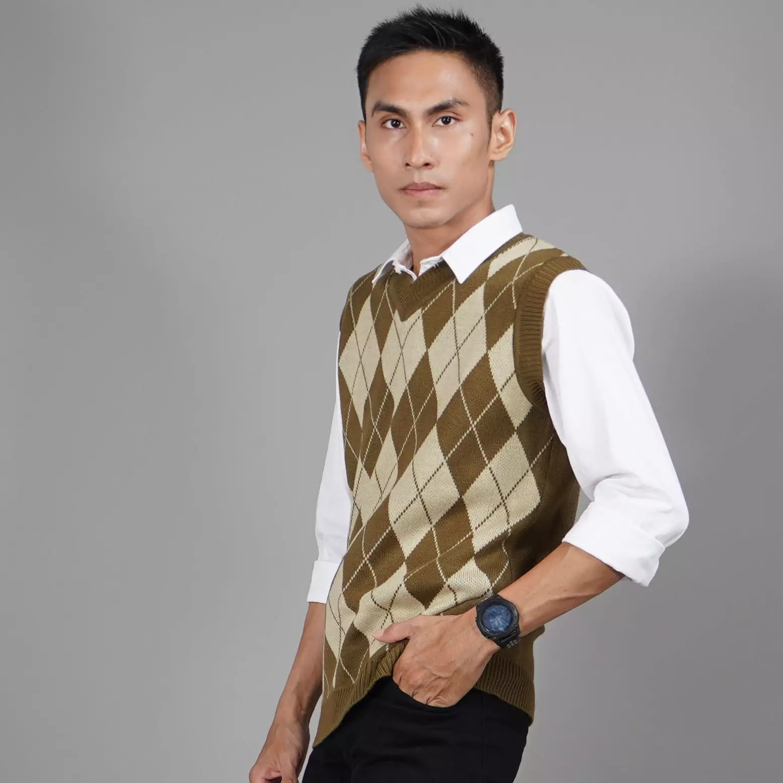  Rompi Rajut Pria Rompi Seragam Kantor Knit Outer Pria - BRONZE