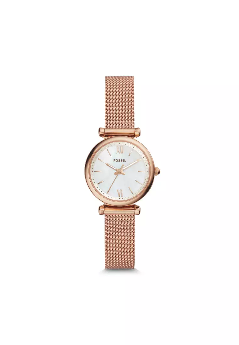 網上選購 Fossil Carlie Mini Three-Hand Rose Gold-Tone Stainless Steel Watch ...