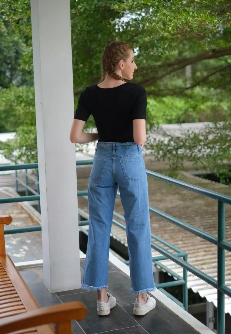 Fitwear - Hazel - Highwaist Kulot Ripped Jeans - Light Blue