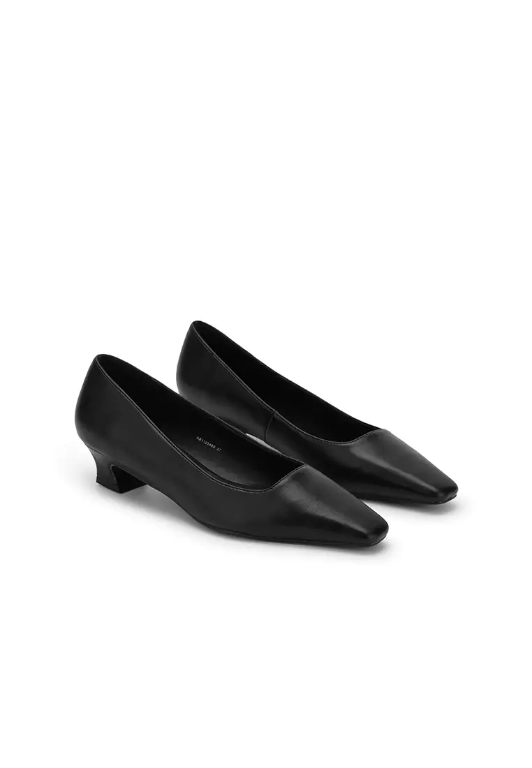 SQUARE TOE SCULPTURE HEEL PUMP 素面方頭底跟鞋
