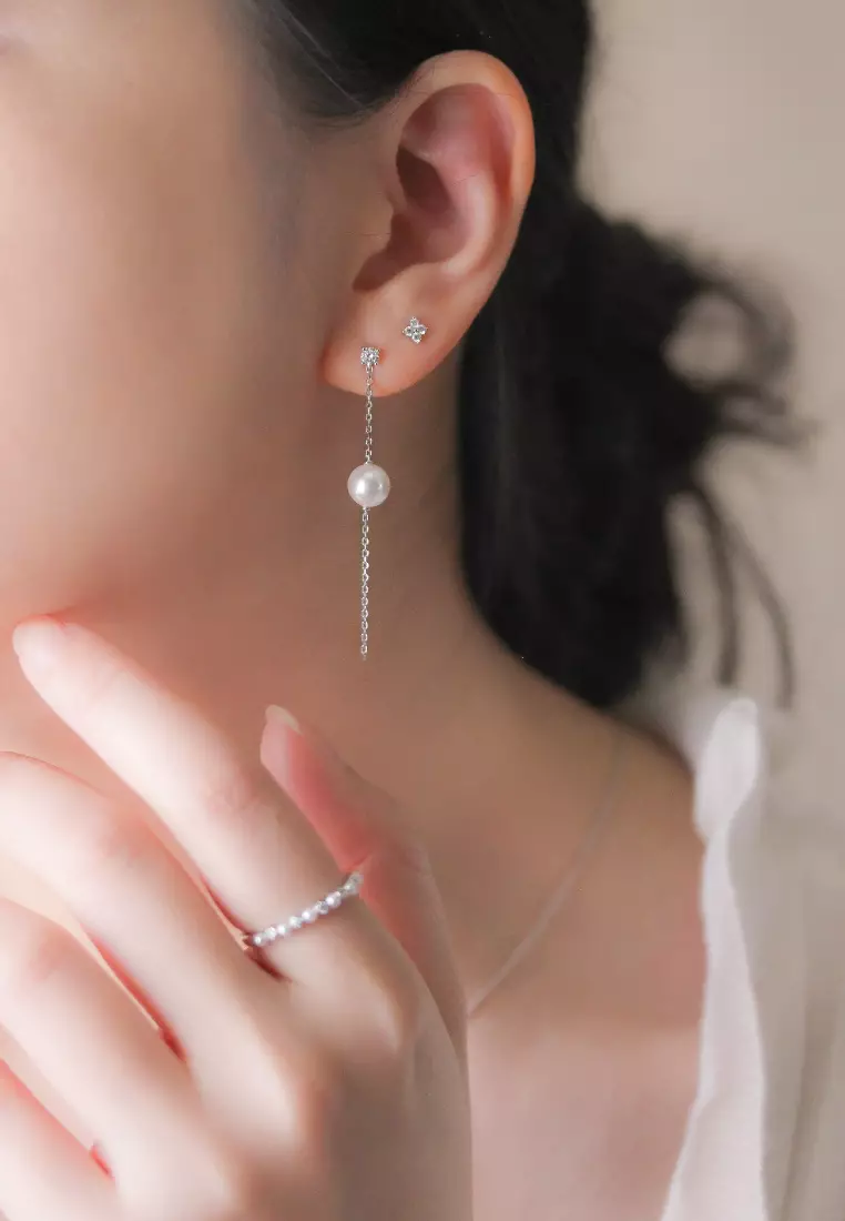 Chain drop top pearl earrings