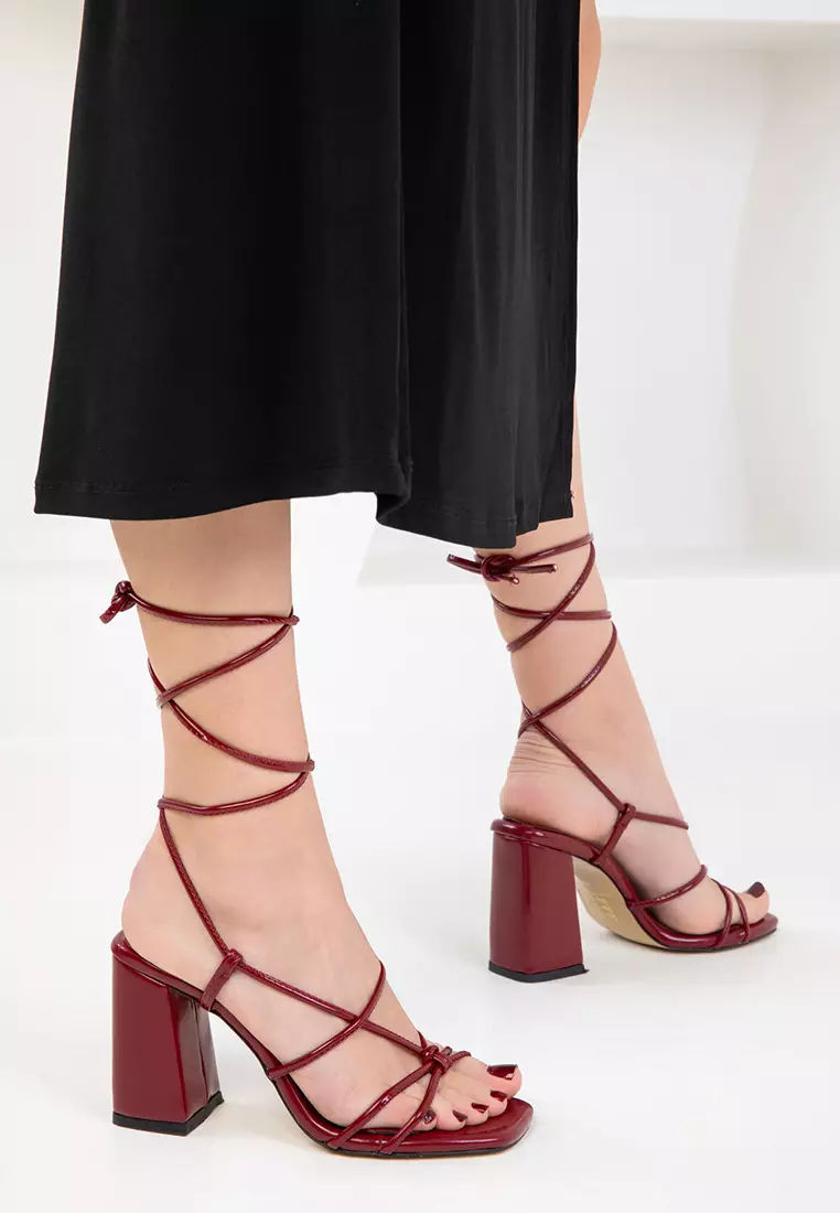 Claret Red Patent Leather Women's Classic Heeled Shoes 20324
