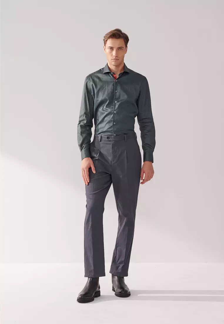 綠紅幾何印花標準版襯衫