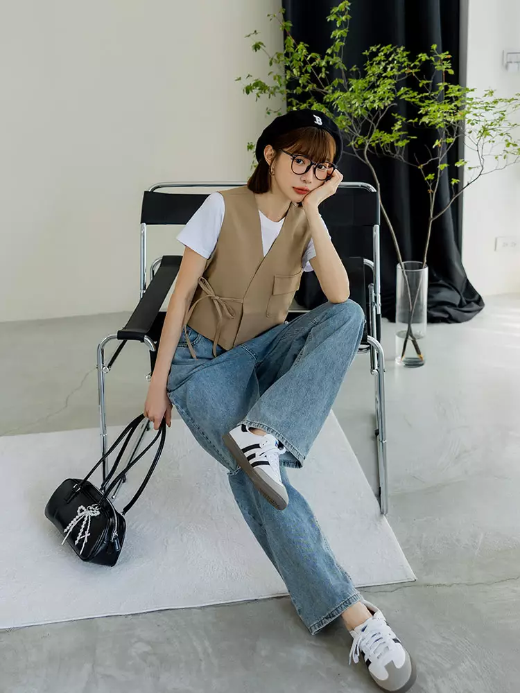 V-neck blazer tie-front cropped vest [AB19668]