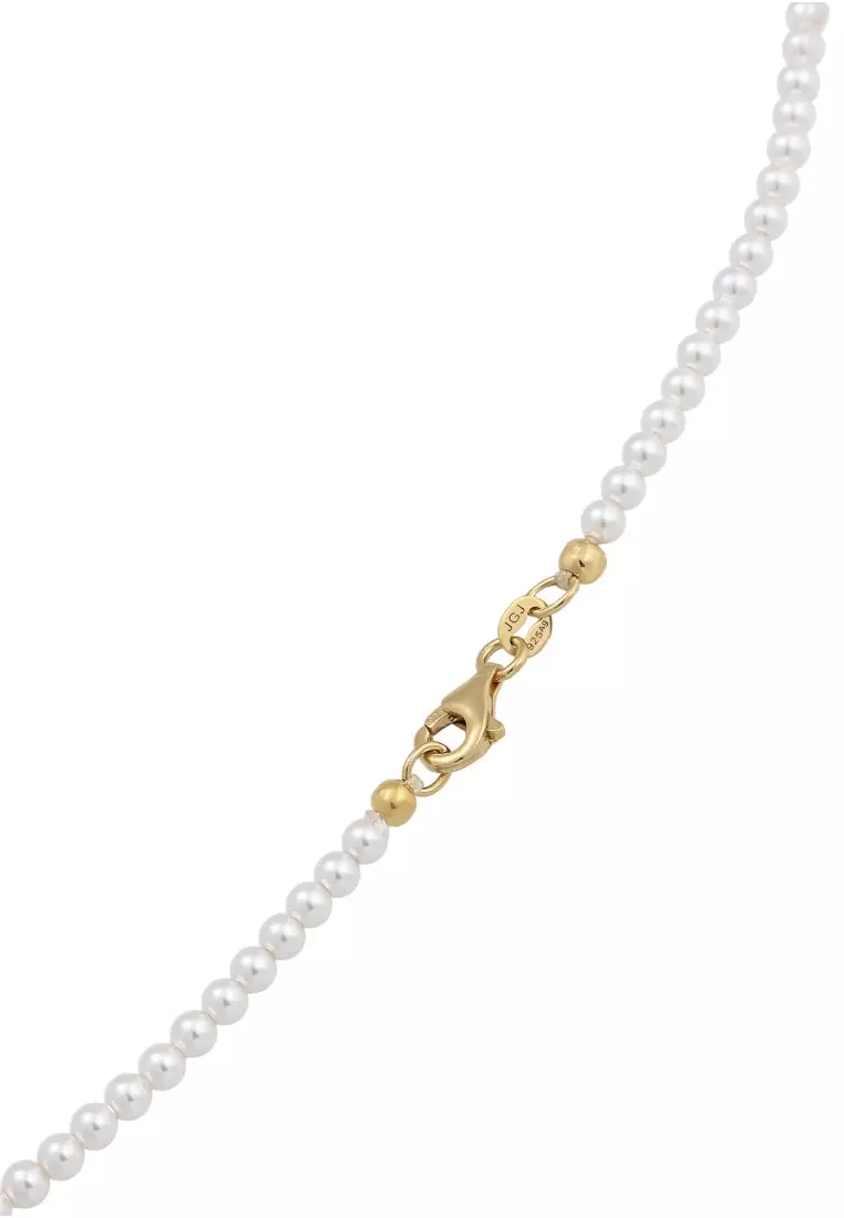 Kalung Perhiasan Perak 925 Wanita Elegant Swarovski&reg; Pearl Gold Plated