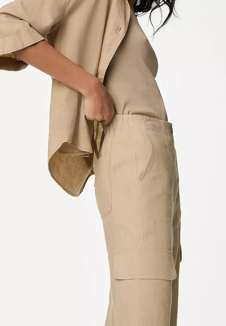 Pure Linen Cargo Trousers
