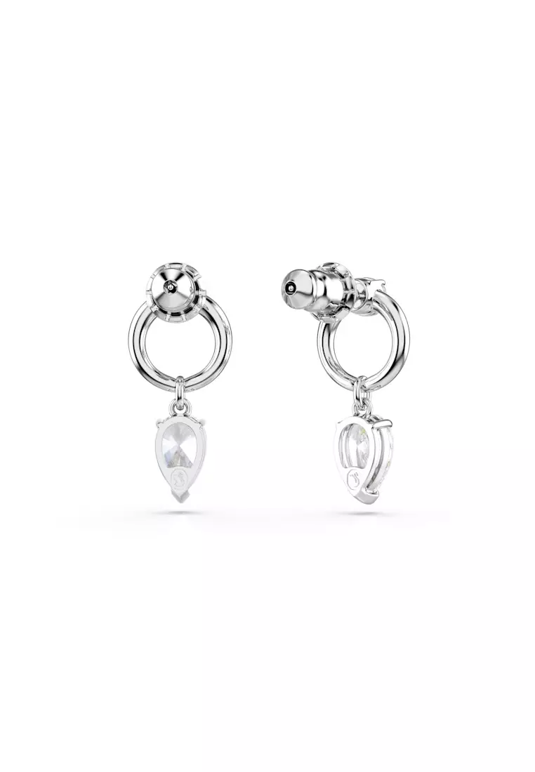 Mesmera drop earrings, Mixed cuts, White, Rhodium plated