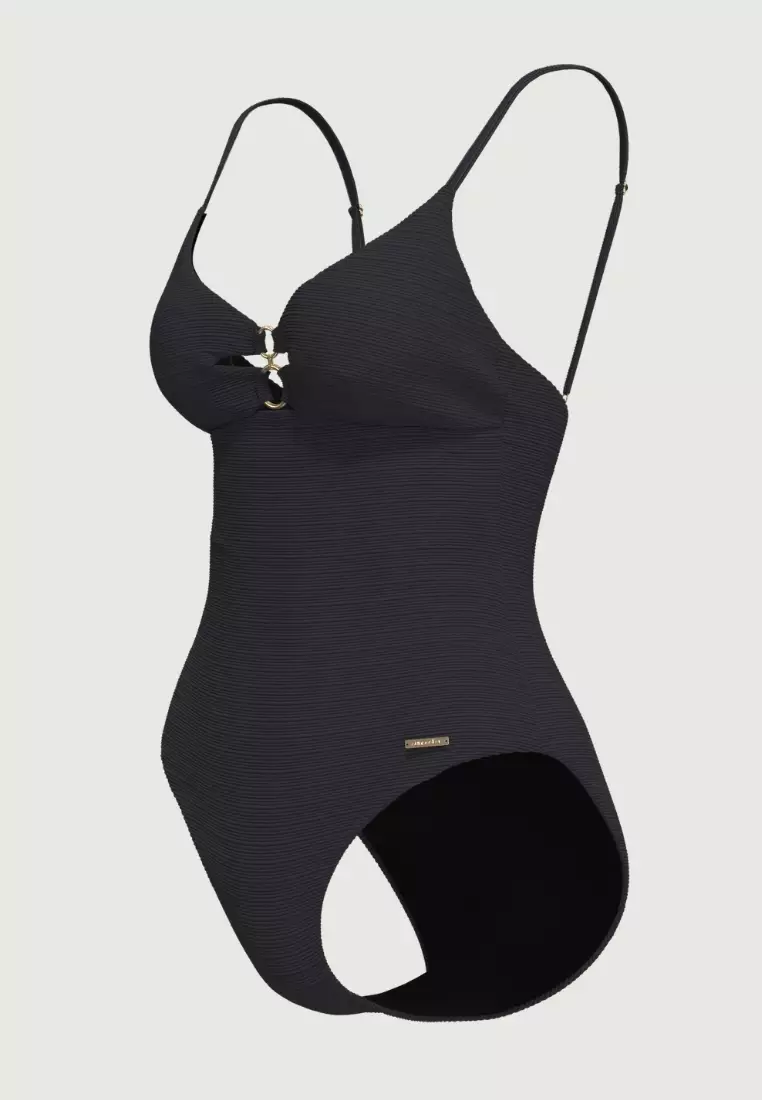 Maja黑色V領鏤空設計連身泳裝