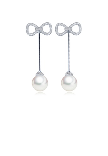 Glamorousky white Fashion Simple Ribbon Tassel Imitation Pearl Earrings with Cubic Zirconia 84477AC7D01B8BGS_1
