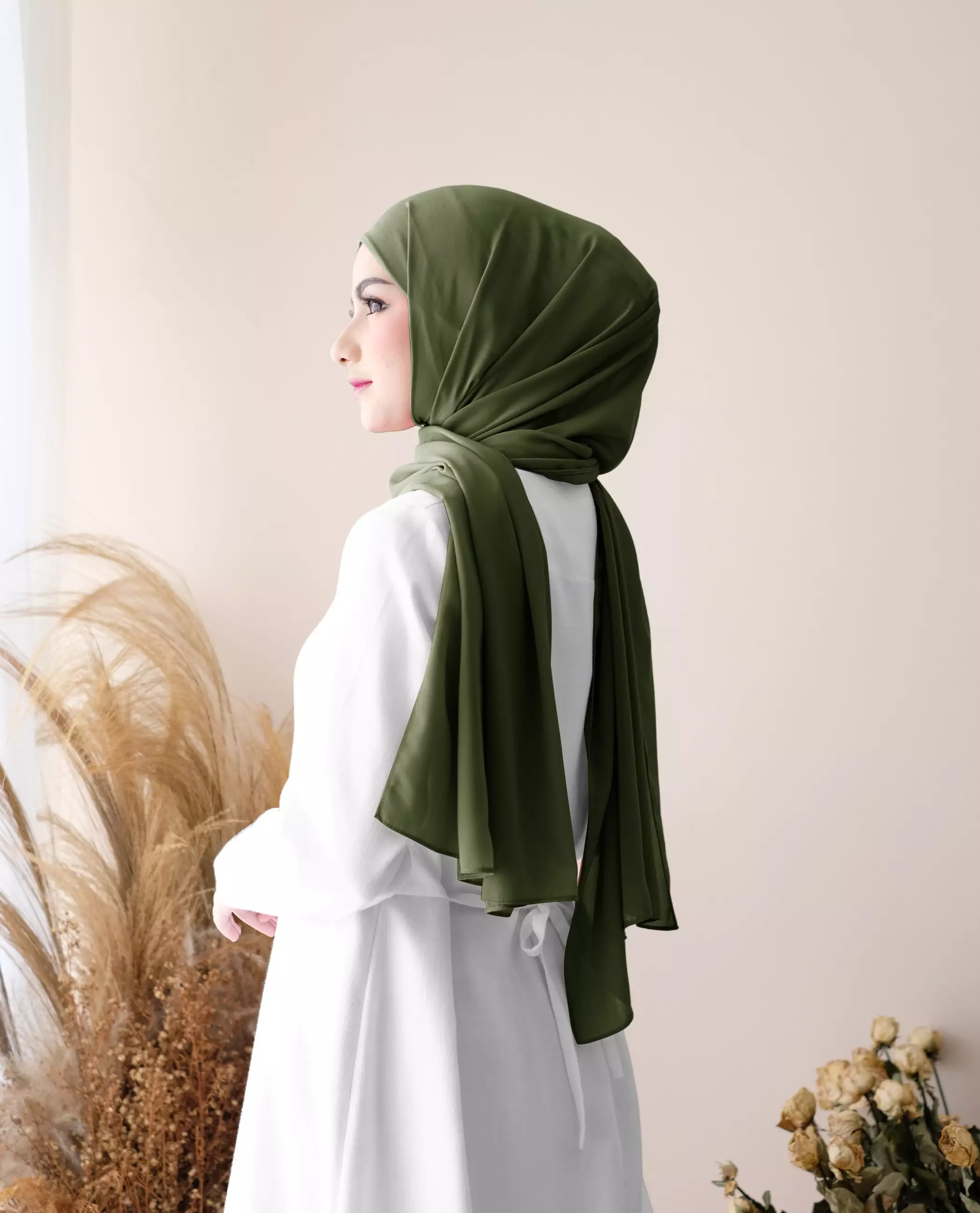 Pashmina Inner Instan 2in1 Ceruty Baby Doll - Army