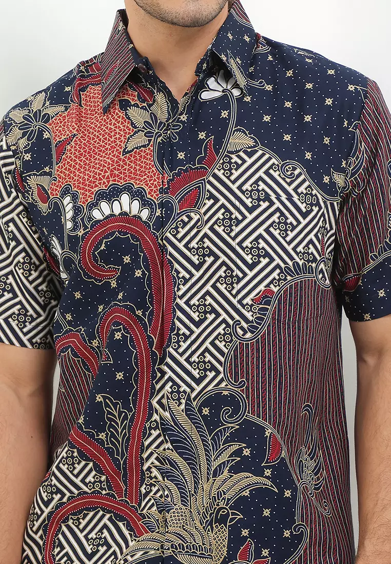 Hem Kemeja Lengan Pendek Reguler Fit Erland Katun Premium Navy