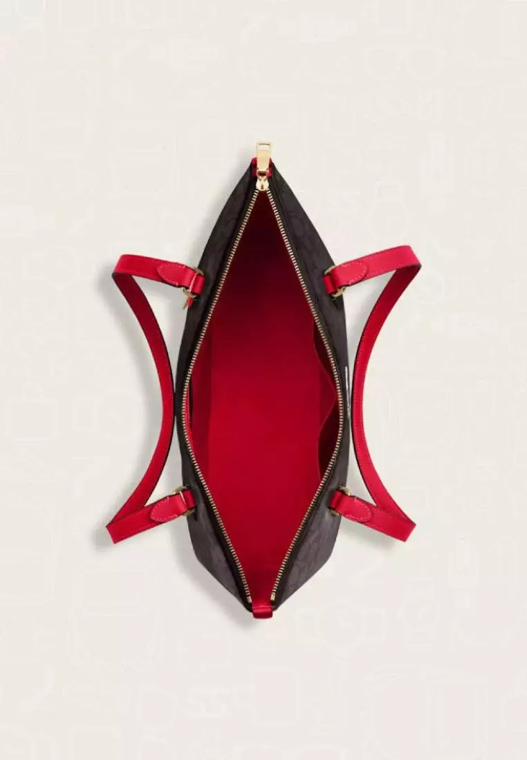 Coach Gallery Tote Bag In Signature Canvas Walnut Bold Red