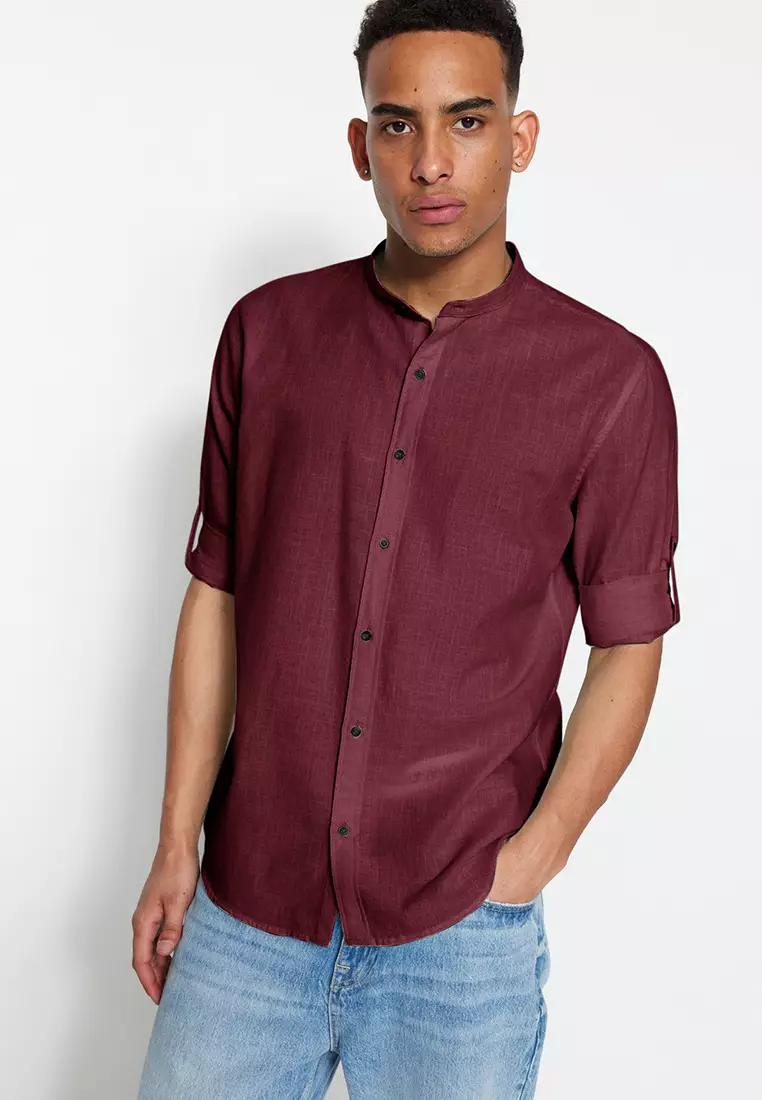 Slim Fit Grandad Collar Shirt