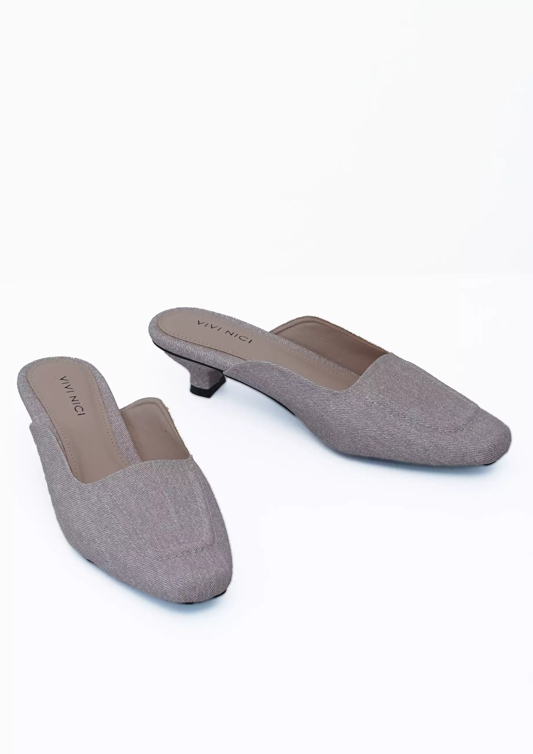 VIVI NICI - Darlene Sepatu Mules Wanita Hak 3 cm Milk Coffee