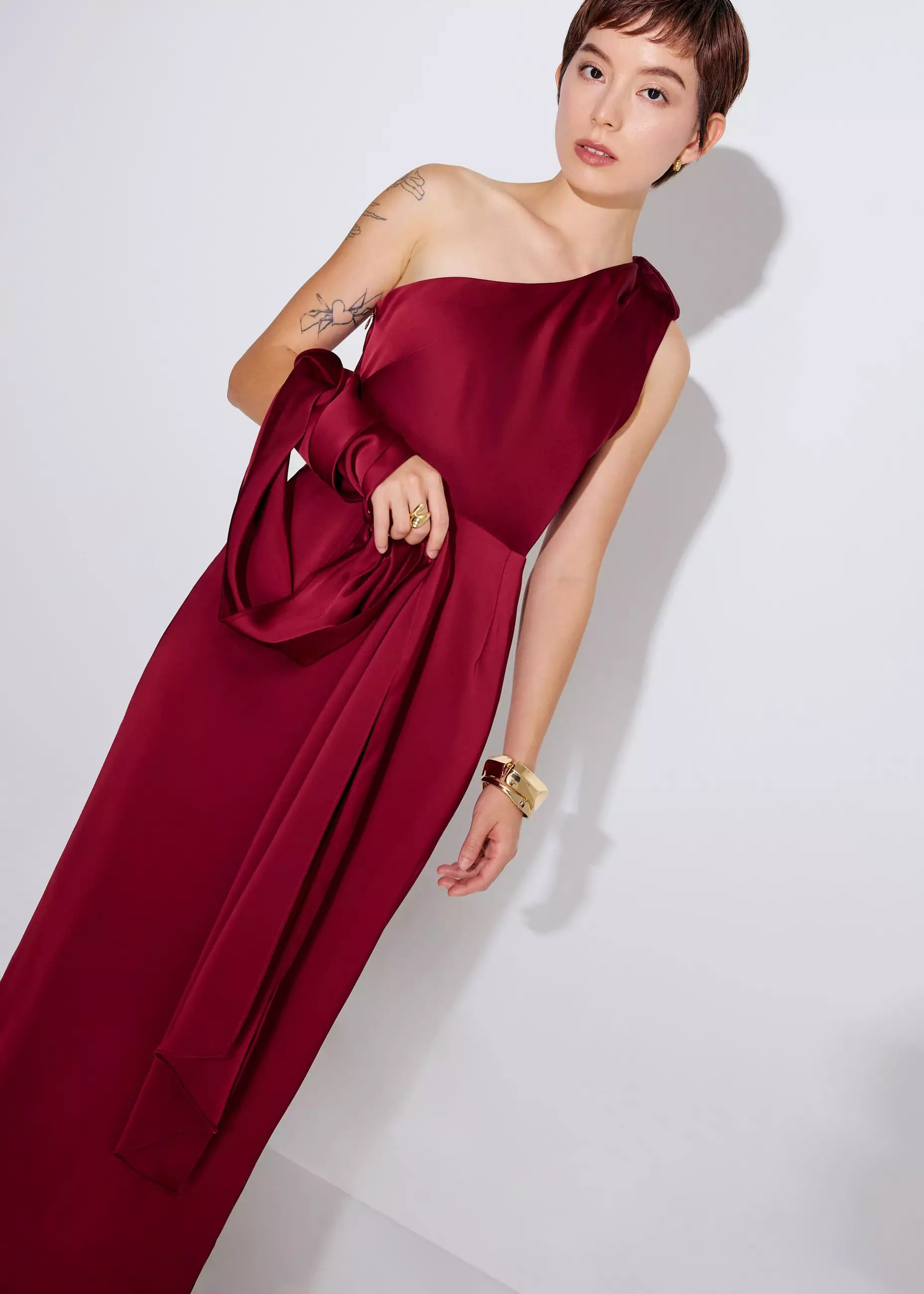 Dress Wanita - Eyka Multi-way Satin Asymmetric Column Midaxi Dress