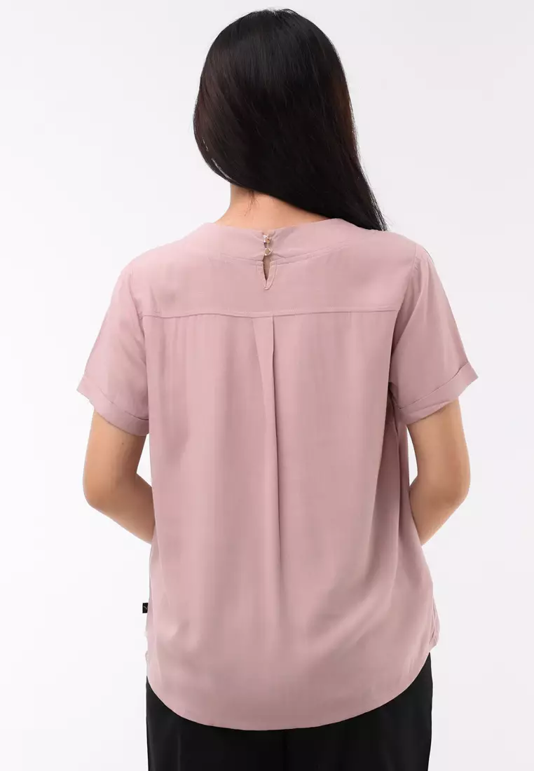 Woven Plain Soft Linen Short Sleeve Blouse