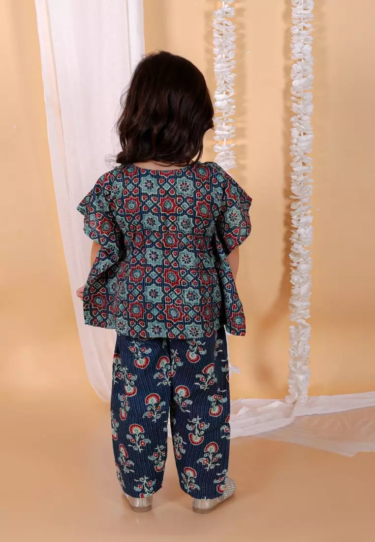 Midnight Blues Girls Kaftan Set