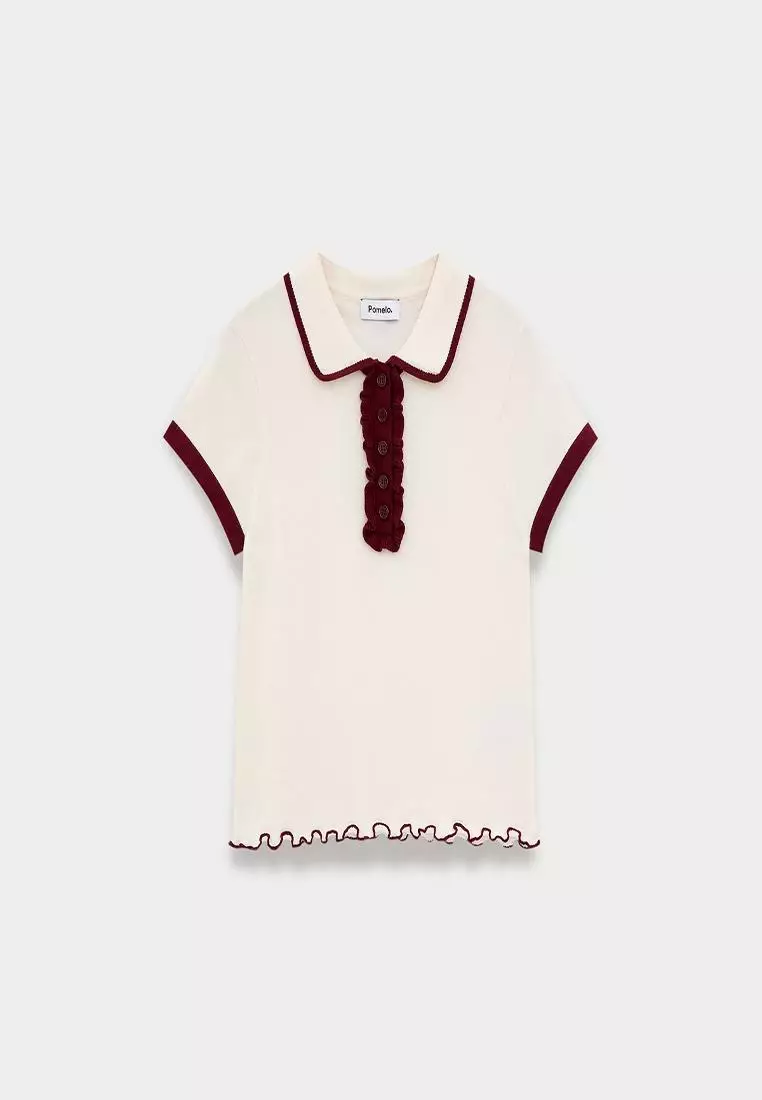 Contrast Trim Ruffle Top