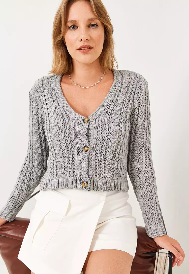 Women's V-Neck Hair Braided Knitwear Cardigan 20246853