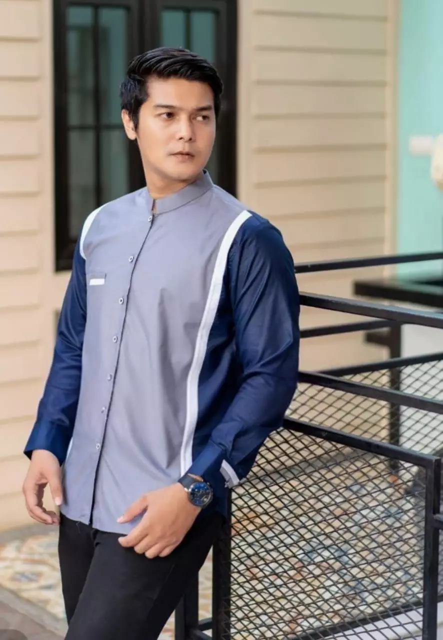 Voboy Abu Navy Koko Kombinasi Exclusive Pria Casual Modern Lengan Panjang ZA