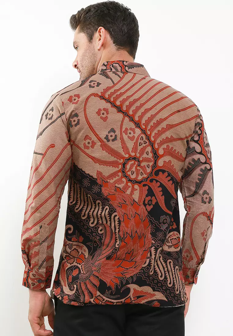 Dasarata Maron Kemeja Batik Pria Premium Slimfit Modern Lengan Panjang