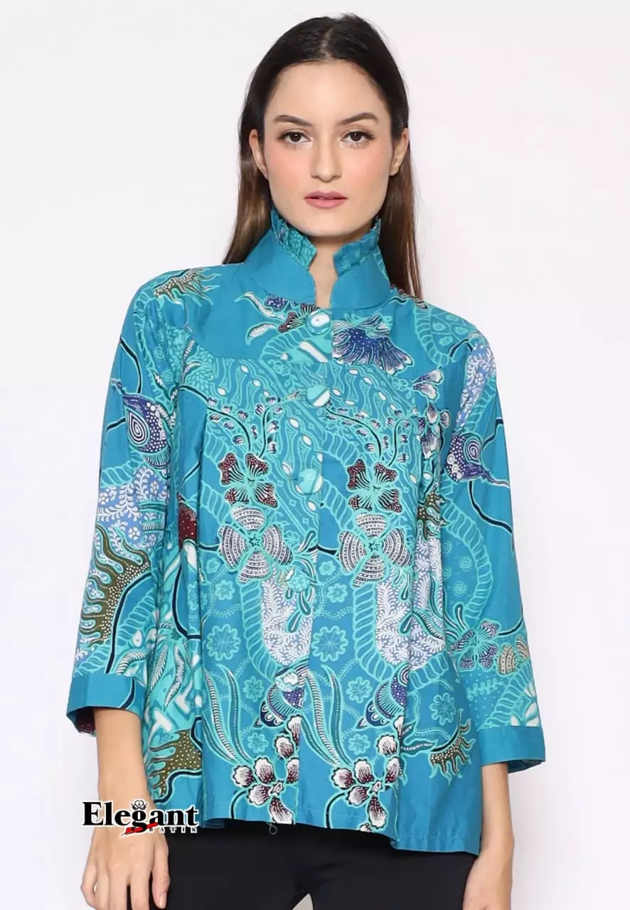 Blouse Batik Sablon Malam Kancing Waheswara Premium Slimfit Elegant