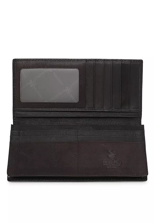 Genuine Leather RFID Long Wallet - Brown