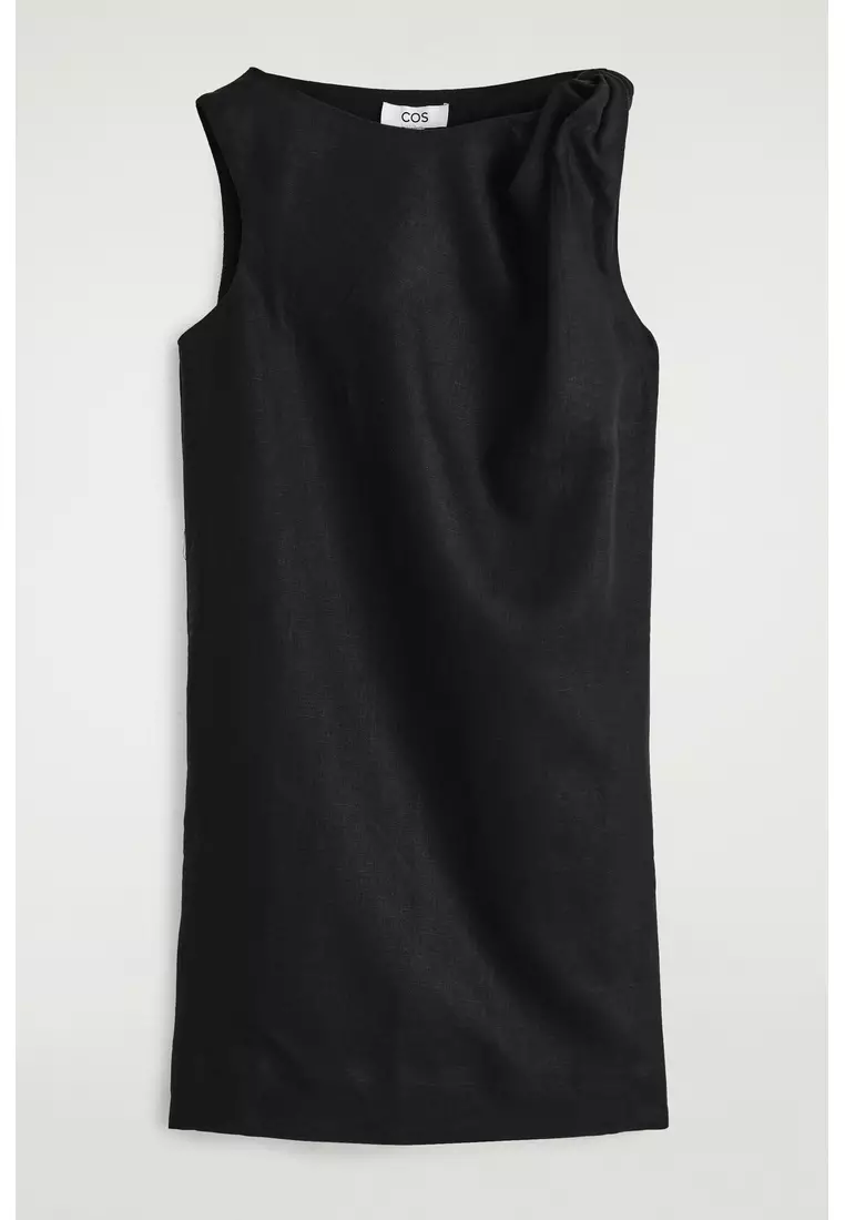 TWIST-DETAIL LINEN MINI DRESS
