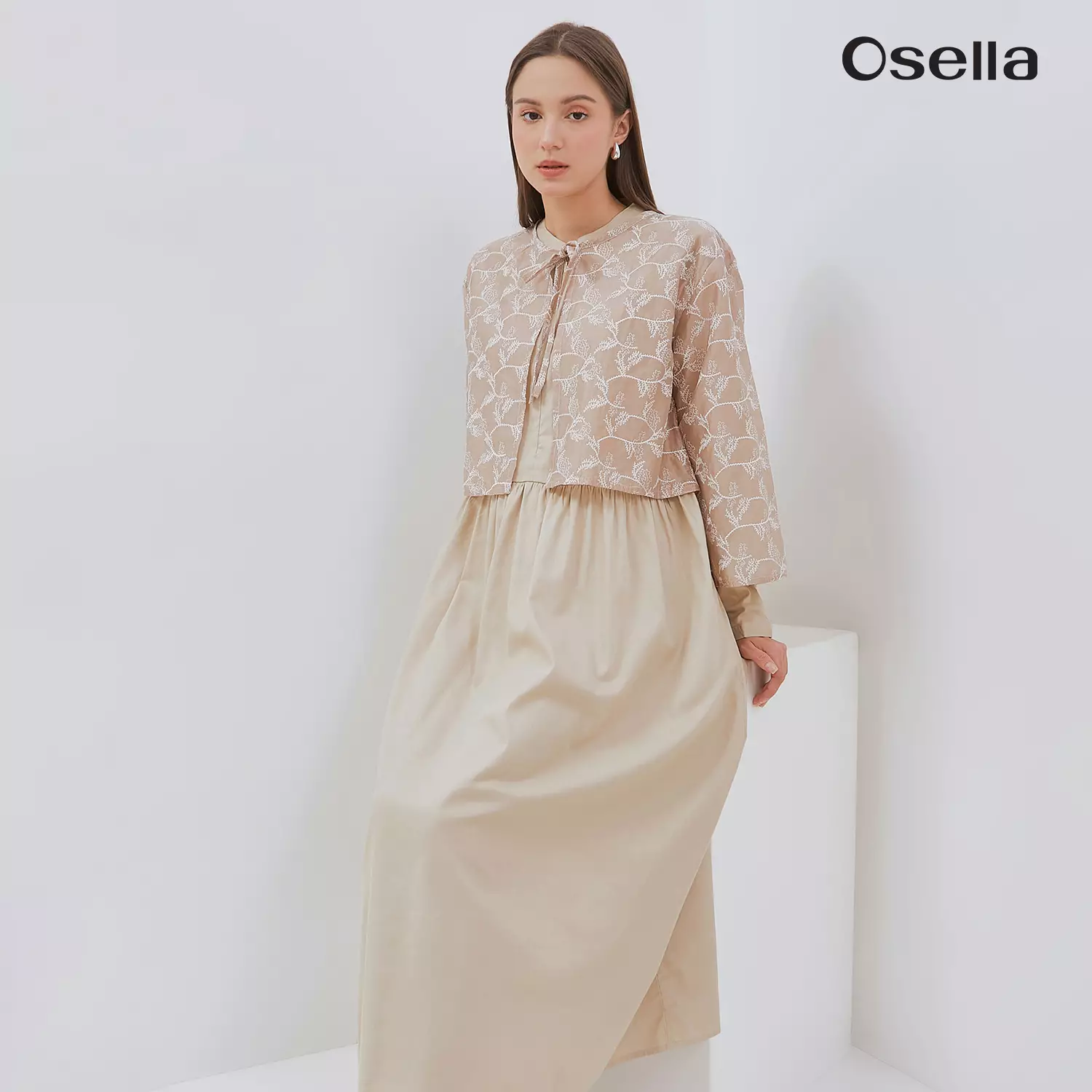 Osella Layla Embroidered Outer Set Maxi Dress 1157660287 | Dress Raya Lengan Panjang Wanita