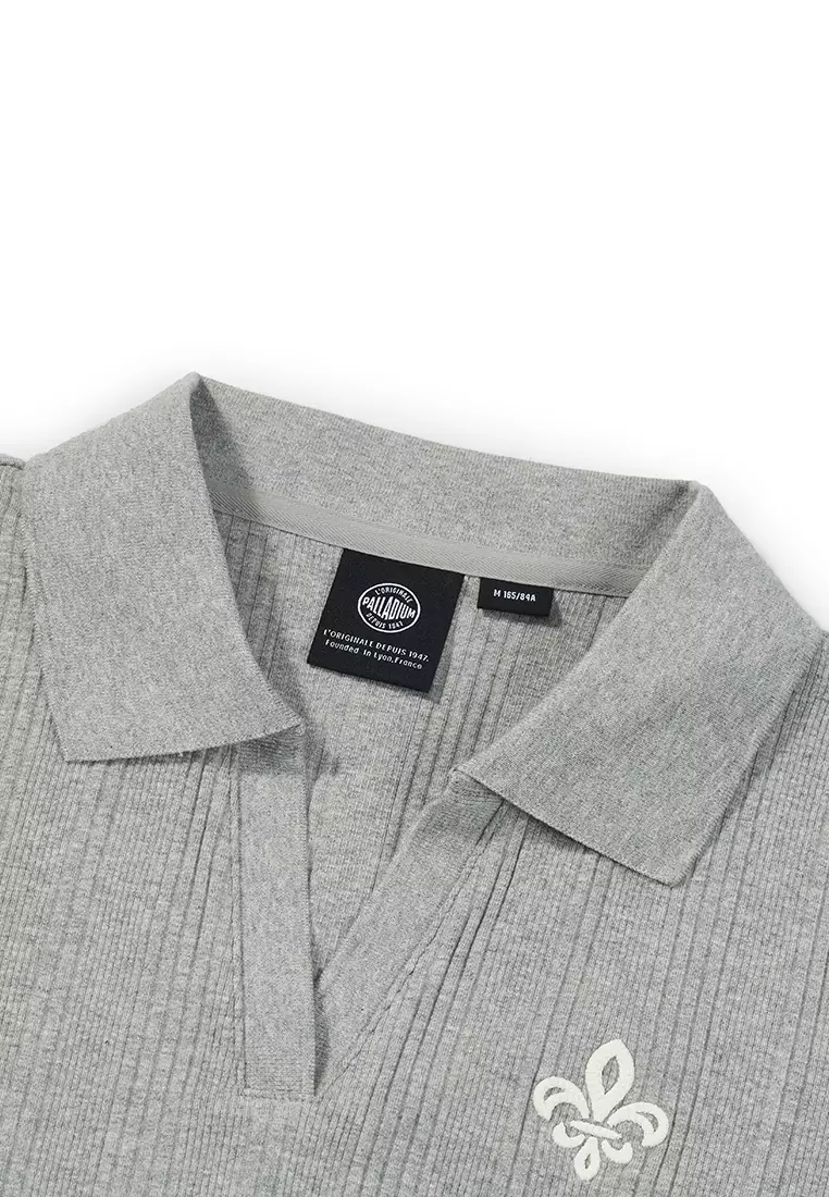 女裝鳶尾花 LOGO 暗紋提花短版長袖 POLO 衫