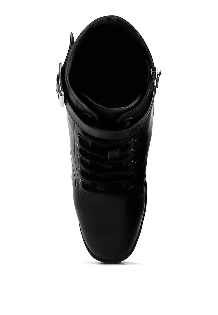 Black Faux Leather Lace Up Boots