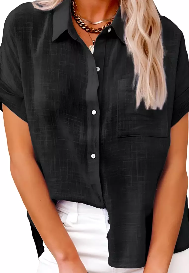 New Top Cotton And Linen Pocket Short-Sleeved Shirt