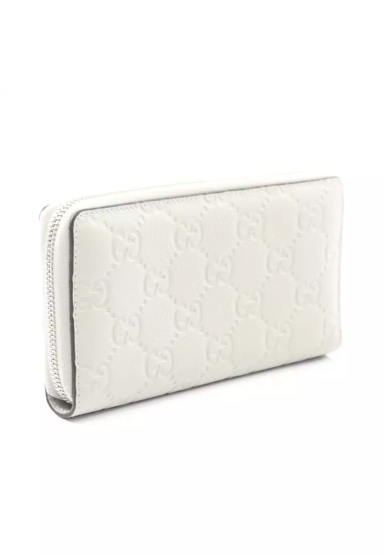 Pre-Loved Gucci gucci Imprint round zipper long wallet leather Light gray Japan limited