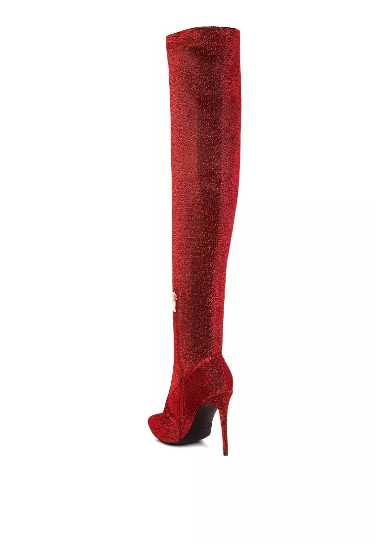 Buy London Rag Red High Heel Knitted Long Boots 2024 Online
