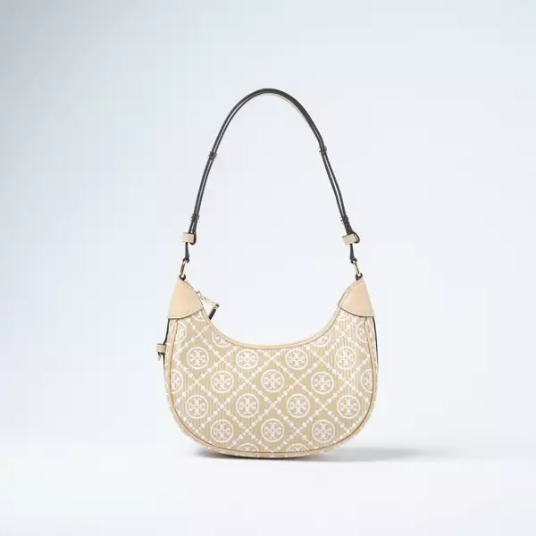 Tas TORY BURCH CRESCENT MONOGRAM WHITE BEIGE RUFFLE SHOULDER BAG 100% ORIGINAL