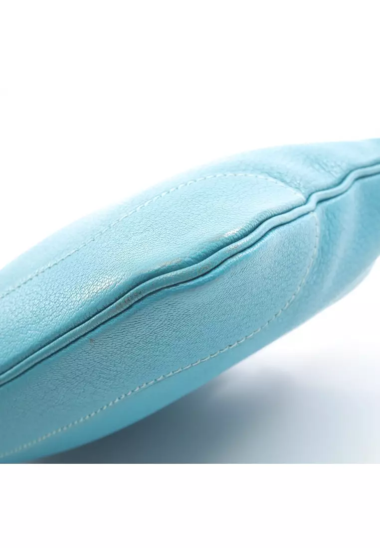 Pre-Loved Hermès Trim 24 one shoulder bag Chevre turquoise blue silver hardware □H stamp