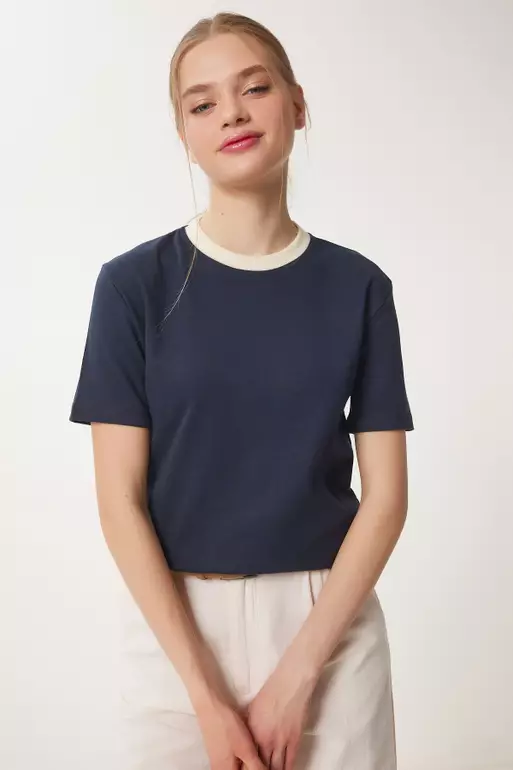 Contrast Color Cotton Knit T-Shirt