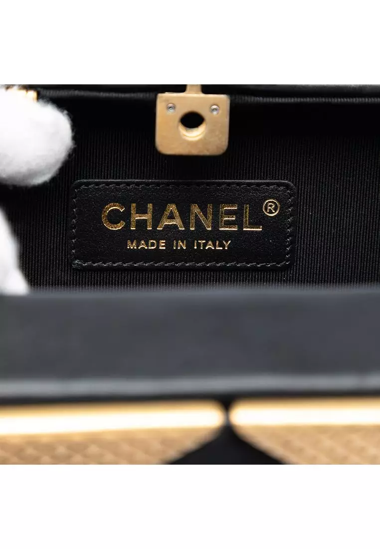 Pre-Loved Chanel Cc Lambskin And Metal Square Clutch With Chain