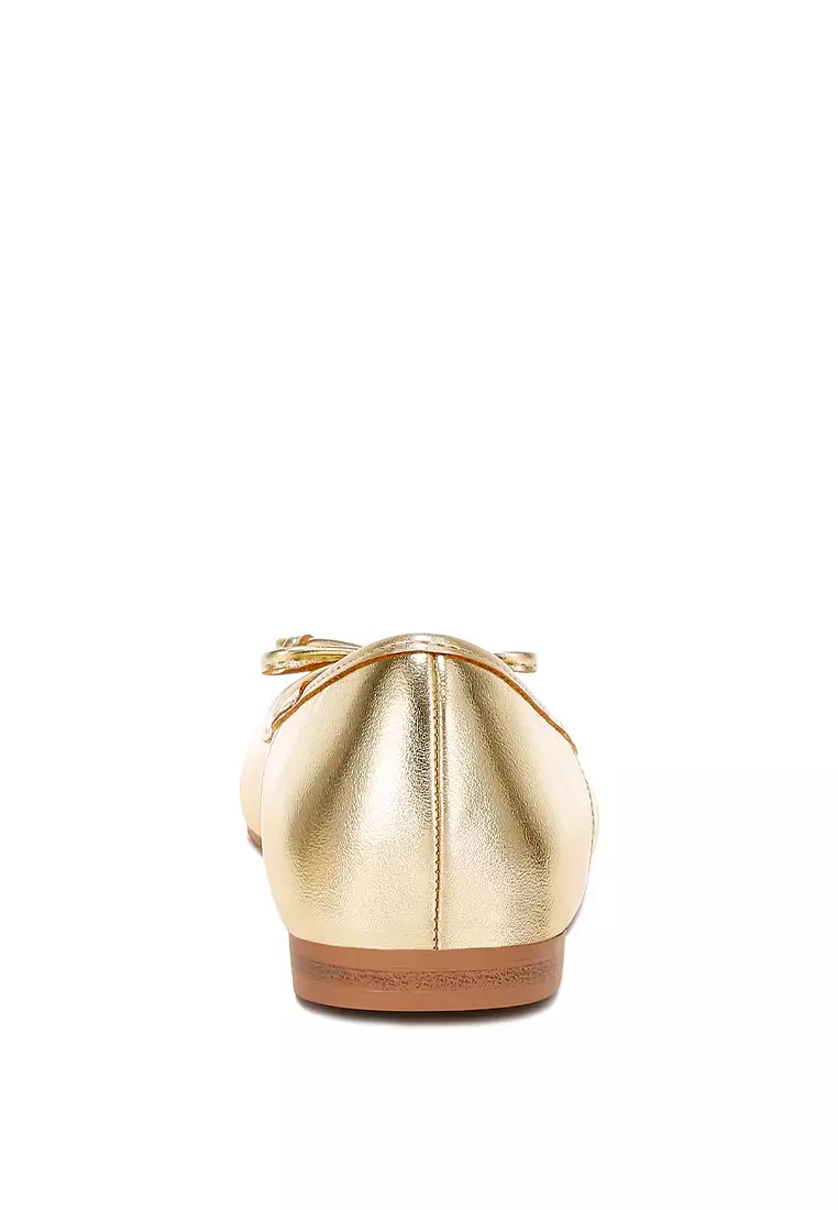 Bow Detail Metallic Ballerinas in Gold
