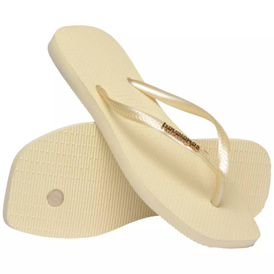 Havaianas Slim Square Logo Metallic Buttercream - Sandal Wanita