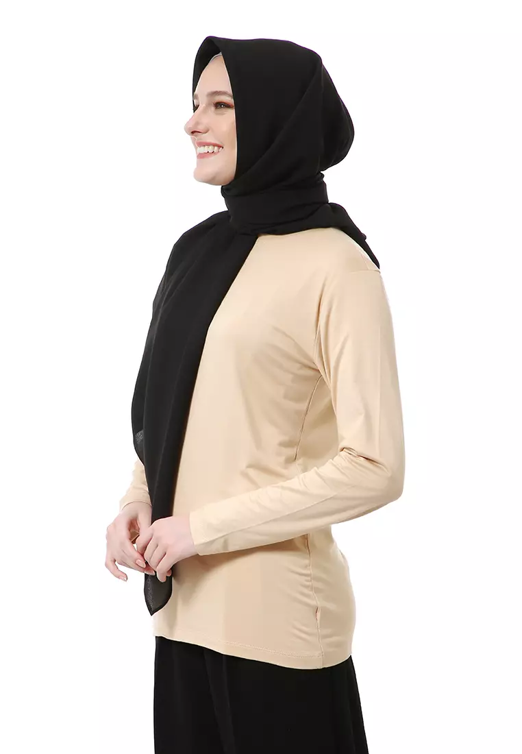 Afshin Jilbab Wanita Segiempat Motif Polos Premium Muslimah - Black