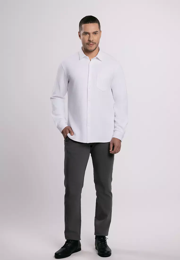 MOC - Kemeja Polos Pria Lengan Panjang Skye -  White