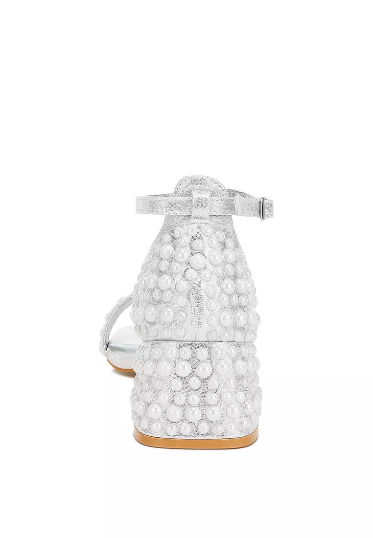 Rhinestone Embellished Shimmer Sandals in Silver