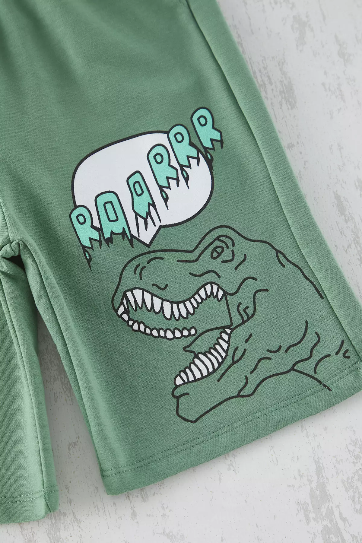 Green Kids Boy Cotton Dinosaur T-Shirt-Shorts Top-Suit Tkdss24Au00027