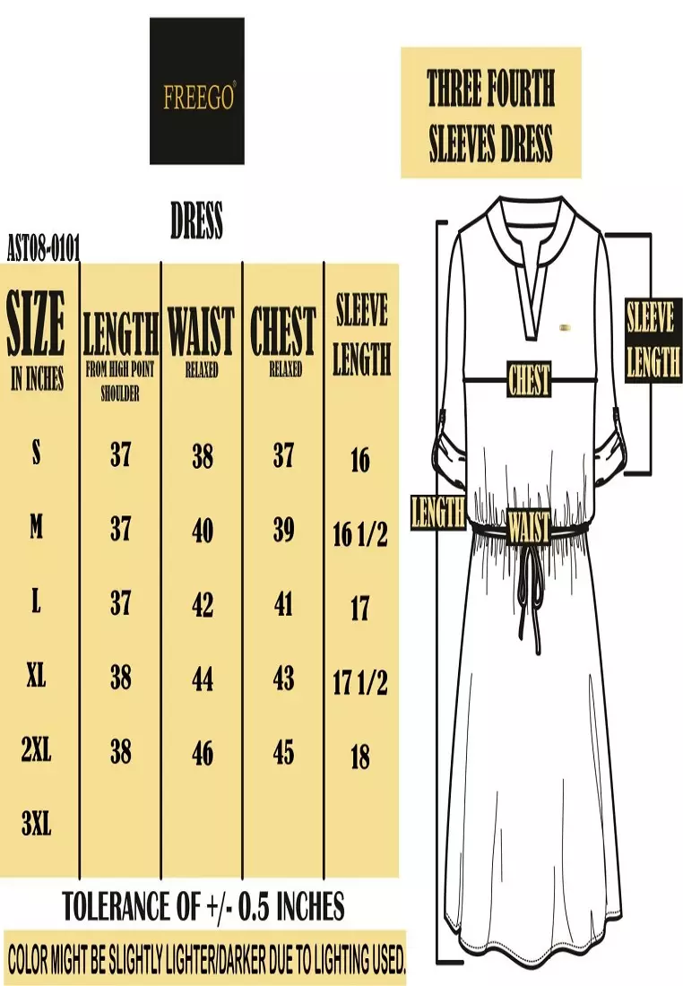 Woven Plain Soft Linen 3/4s Dress