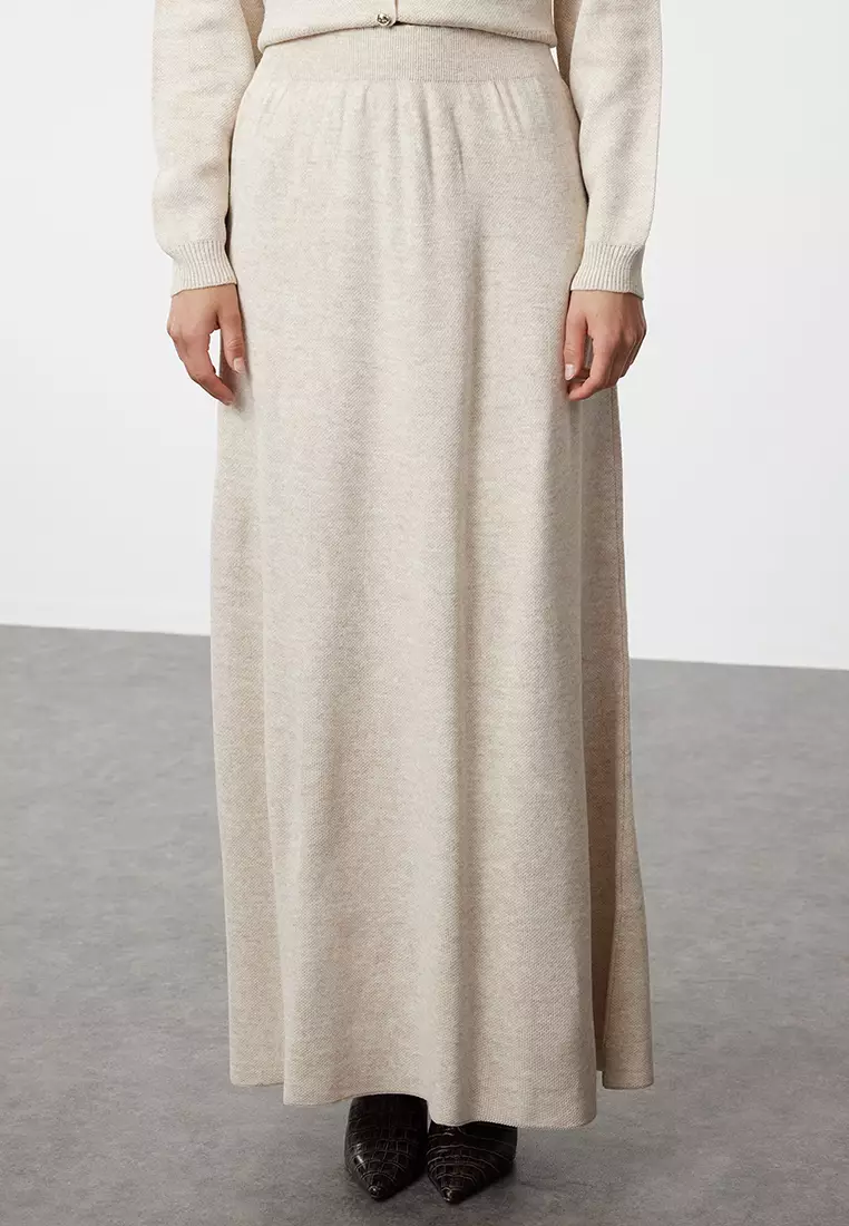 Stone Button Detailed Knitwear Cardigan Skirt Bottom-Top Set TCTAW25US00014