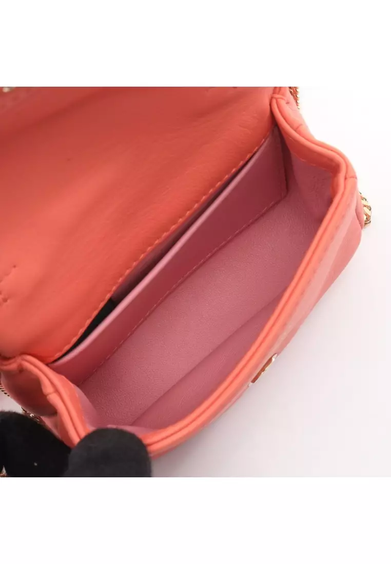 Pre-Loved Bvlgari serpenti cabochon micro chain shoulder bag leather Coral pink