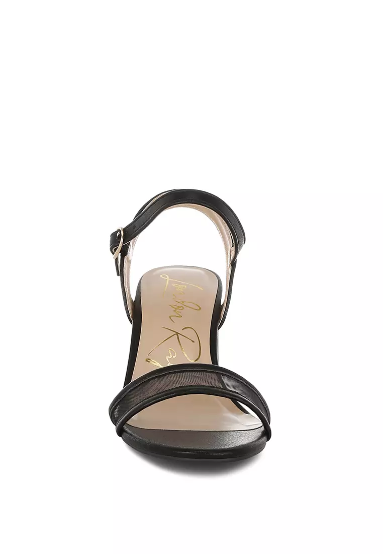 Mesh Pin Buckle Block Heels In Black